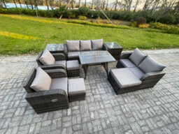 Fimous Outdoor Rattan Garden Furniture Set 10 Seater Patio Lounge Sofa Set With Dining Table 3 Footstools 2 Side Tables - thumbnail 2