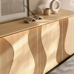 Arte Flow 3 Sideboard Cabinet 167Cm - Oak Vincenza & Black Modern Storage With Ambient Led Lighting - thumbnail 6