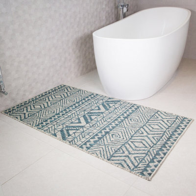 Loomed Blue Aztec Tribal Flatweave Indoor Outdoor Rug 80X150Cm - image 1