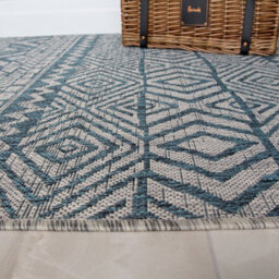 Loomed Blue Aztec Tribal Flatweave Indoor Outdoor Rug 80X150Cm - thumbnail 2