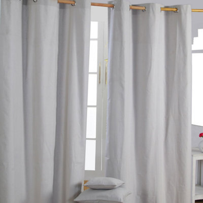 Homescapes Plain Off Grey Cotton Eyelet Curtains 137 X 182 Cm - image 1