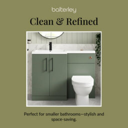 Balterley Left-Hand Bathroom Vanity And Wc Unit Combination With Basin - 1100mm - Satin Green With Black Handles - thumbnail 7