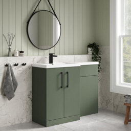 Balterley Left-Hand Bathroom Vanity And Wc Unit Combination With Basin - 1100mm - Satin Green With Black Handles - thumbnail 4