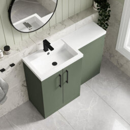 Balterley Left-Hand Bathroom Vanity And Wc Unit Combination With Basin - 1100mm - Satin Green With Black Handles - thumbnail 3