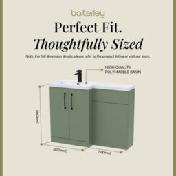Balterley Left-Hand Bathroom Vanity And Wc Unit Combination With Basin - 1100mm - Satin Green With Black Handles - thumbnail 5