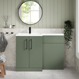 Balterley Left-Hand Bathroom Vanity And Wc Unit Combination With Basin - 1100mm - Satin Green With Black Handles - thumbnail 2