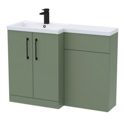 Balterley Left-Hand Bathroom Vanity And Wc Unit Combination With Basin - 1100mm - Satin Green With Black Handles - thumbnail 1