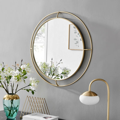 Furniturebox Evie Small 66Cm Gold Metal Frame Maritime Porthole Round Hallway Bedroom Dining And Living Room Wall Mirror