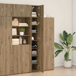 Berkfield Slim Storage Cabinet Artisan Oak 30X42.5X225 Cm Engineered Wood - thumbnail 4