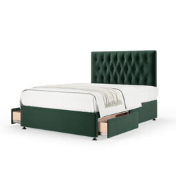Bedmaster Emerald Green Plush Velvet 2 Drawer Divan Base And Button Headboard King Size