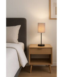 Lighting Supermarket Stockholm Black Cup Stick Table Lamp With Grey Cylinder Shade - thumbnail 6