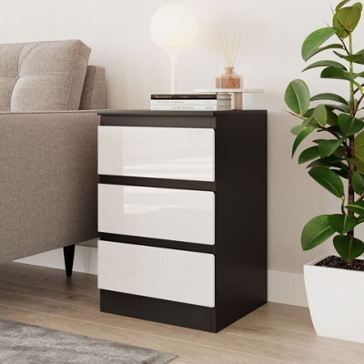 Urbn-Living Urbnliving 62Cm Height Glossy 3 Drawers Bedside Cabinet Chest Of Drawers With Smooth Metal Runner Black & White - image 1