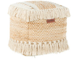 Wyld And Coco Bohonest Square Pouffe Beige Jute And Cotton 40 X 40 X 40 Cm With Tassels - thumbnail 1