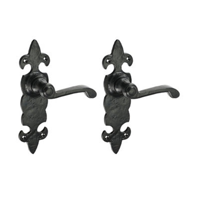 Timco - Fleur De Lys Ornate Lever Latch Handles - Antique Black (Size 195 X 55 - 2 Pieces)
