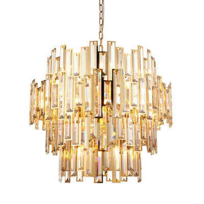 Luminosa Lighting Luminosa Viviana Pendant Ceiling Light Gold Effect Plate, Champagne Crystal, 15X E14 - image 1