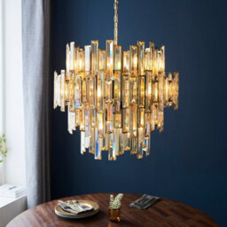 Luminosa Lighting Luminosa Viviana Pendant Ceiling Light Gold Effect Plate, Champagne Crystal, 15X E14 - thumbnail 4