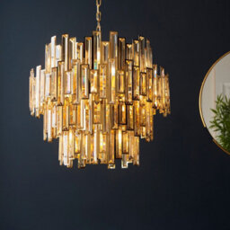 Luminosa Lighting Luminosa Viviana Pendant Ceiling Light Gold Effect Plate, Champagne Crystal, 15X E14 - thumbnail 2