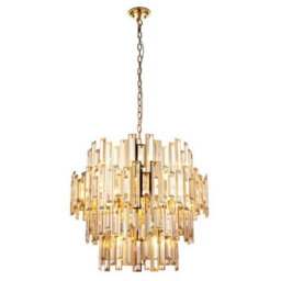 Luminosa Lighting Luminosa Viviana Pendant Ceiling Light Gold Effect Plate, Champagne Crystal, 15X E14 - thumbnail 7