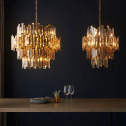 Luminosa Lighting Luminosa Viviana Pendant Ceiling Light Gold Effect Plate, Champagne Crystal, 15X E14 - thumbnail 6