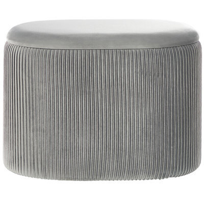 Beliani Light Grey Glamour Pouffe With Storage, Oval Velvet Pouffe W55 X D35 X H41Cm - image 1