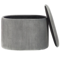 Beliani Light Grey Glamour Pouffe With Storage, Oval Velvet Pouffe W55 X D35 X H41Cm - thumbnail 5