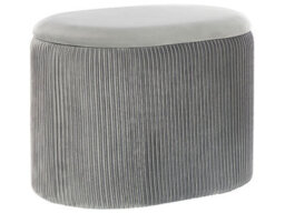 Beliani Light Grey Glamour Pouffe With Storage, Oval Velvet Pouffe W55 X D35 X H41Cm - thumbnail 3