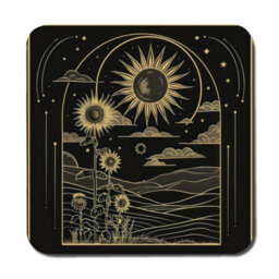 Benjamin Tate Design Celestial Sunflower Gold Foil Placemat And Coaster Set 12 Piece Limited Edition Exclusive - thumbnail 3