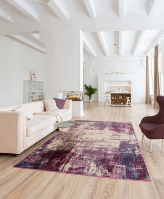 Furniturebox Uk Viva Distressed Magenta & Cream Rug 120X170 - image 1
