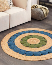 Beliani Rug Hovit Green Blue 140 Cm Jute - thumbnail 2