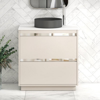 Royal Bathrooms Orion 800mm Warm Taupe Floor Standing Plain White Countertop Vanity Unit 2 Drawer With Art Round Basin & Chrome Accent Trim - image 1