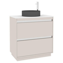 Royal Bathrooms Orion 800mm Warm Taupe Floor Standing Plain White Countertop Vanity Unit 2 Drawer With Art Round Basin & Chrome Accent Trim - thumbnail 6