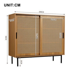 Sideboard Rattan Sliding Barn Doors Storage Cupboard Kitchen - thumbnail 2