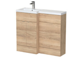 Hudson Reed Fusion Floor Standing Stylish Vanity Unit With Basin, Left Hand Combination, Bleached Oak, 1000mm - thumbnail 2