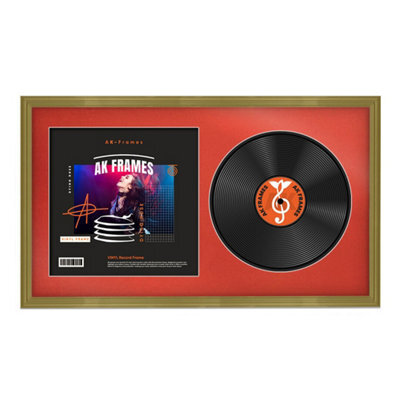 "30X17"" Gold Classic Vinyl Record Frame With Poppy Red Mount For 12 Inch Lp Album Cover & Disc - Ak Frames" - image 1