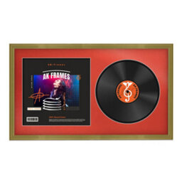 "30X17"" Gold Classic Vinyl Record Frame With Poppy Red Mount For 12 Inch Lp Album Cover & Disc - Ak Frames" - thumbnail 1
