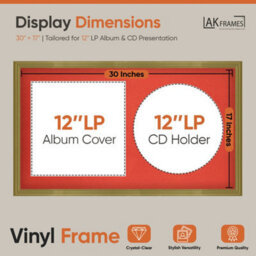 "30X17"" Gold Classic Vinyl Record Frame With Poppy Red Mount For 12 Inch Lp Album Cover & Disc - Ak Frames" - thumbnail 2
