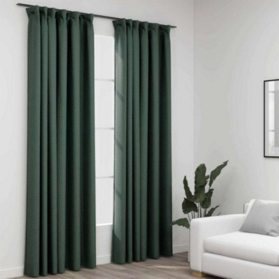 Berkfield Linen-Look Blackout Curtains With Hooks 2 Pcs Green 140X245 Cm - image 1