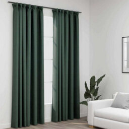 Berkfield Linen-Look Blackout Curtains With Hooks 2 Pcs Green 140X245 Cm