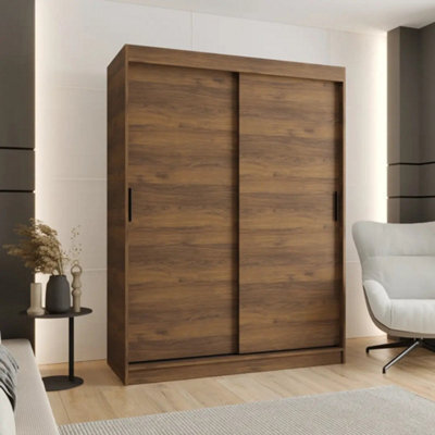 Arte Rubino T Sliding Door Wardrobe 150Cm Oak Walnut With Hanging Rails - image 1