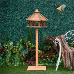 Standing Wooden Bird Feeder With Roof Shelter - thumbnail 1