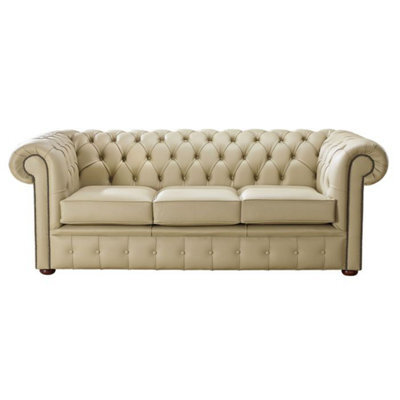 Chesterfield 3 Seater Shelly Somerset Stone Leather Sofa Bespoke In Classic Style - image 1