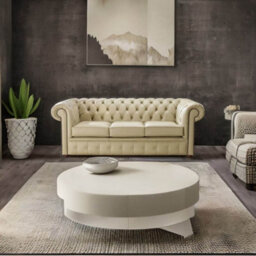 Chesterfield 3 Seater Shelly Somerset Stone Leather Sofa Bespoke In Classic Style - thumbnail 3