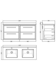 Balterley Longnor 1220mm Wall Hung 4 Drawer Vanity Unit With Double Marble Basins - Fern Green - thumbnail 2