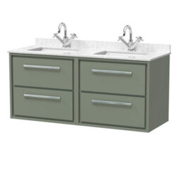 Balterley Longnor 1220mm Wall Hung 4 Drawer Vanity Unit With Double Marble Basins - Fern Green