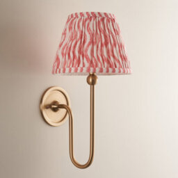 Loops Elegant Dimmable Wall Light In Brushed Aged Brass With Coral Pink Fabric Shade - thumbnail 3