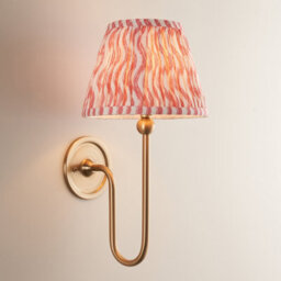 Loops Elegant Dimmable Wall Light In Brushed Aged Brass With Coral Pink Fabric Shade - thumbnail 2