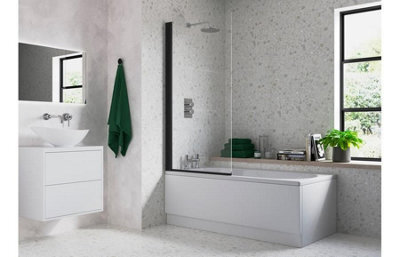 Aquarius Levaqua Straight 6mm Matt Black Hinged Bath Screen 1400 X 800mm Aqla0122