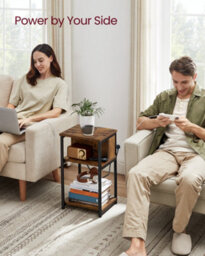 LEDREM Slim Side Table With Charging Station, Narrow Bedside Table With 2 Ac Outlets 2 Usb Outlets, 30 X 34 X 58 Cm, For Living Room - thumbnail 3