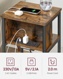 LEDREM Slim Side Table With Charging Station, Narrow Bedside Table With 2 Ac Outlets 2 Usb Outlets, 30 X 34 X 58 Cm, For Living Room - thumbnail 1