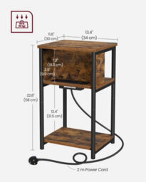 LEDREM Slim Side Table With Charging Station, Narrow Bedside Table With 2 Ac Outlets 2 Usb Outlets, 30 X 34 X 58 Cm, For Living Room - thumbnail 7